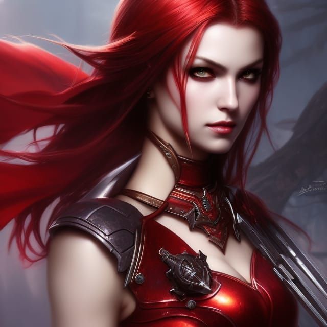 Demoness Warrior in Red Armor Portrait