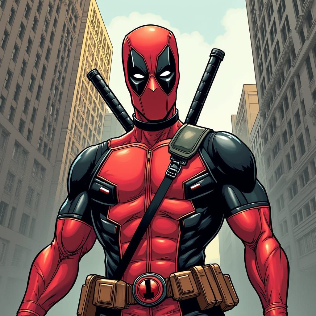 Deadpool in a Humorous Satirical Art Style