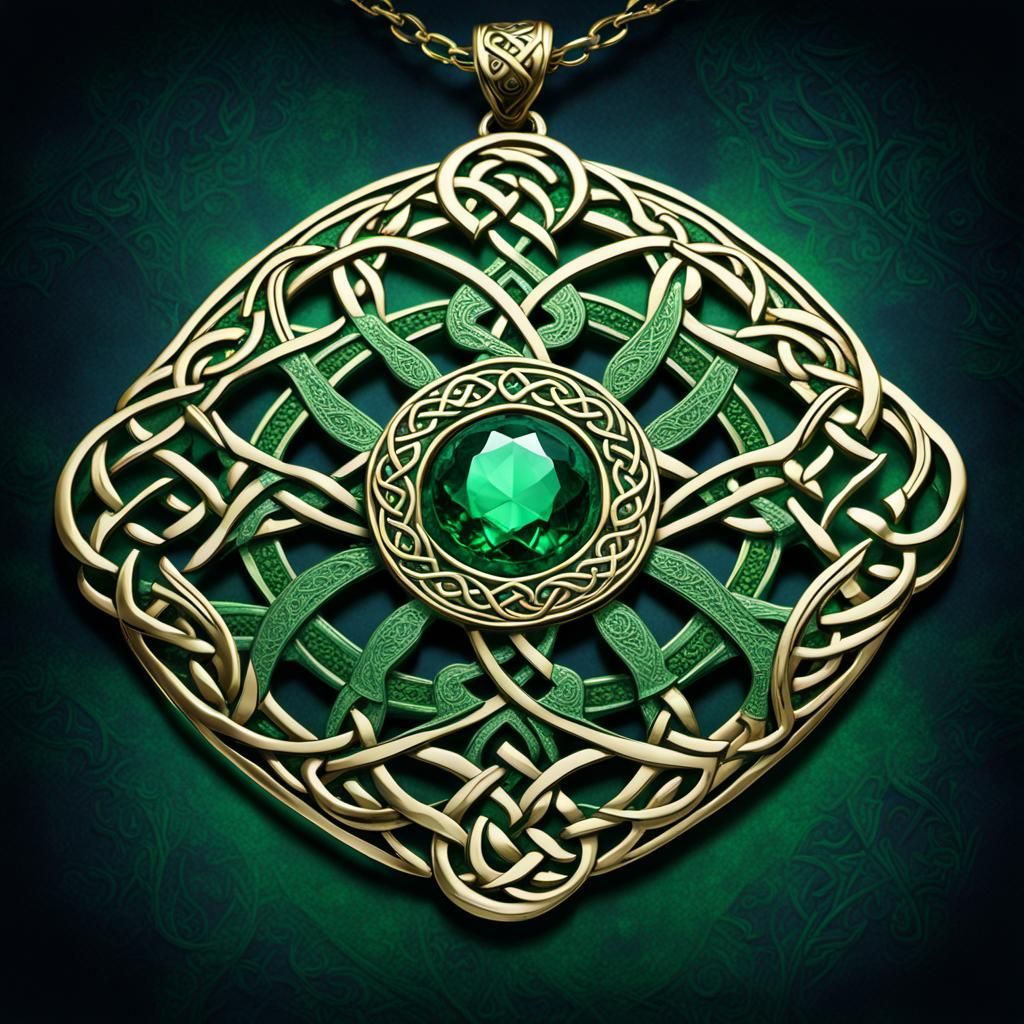 Emerald Celtic Knot Pendant in Fantasy Concept Art