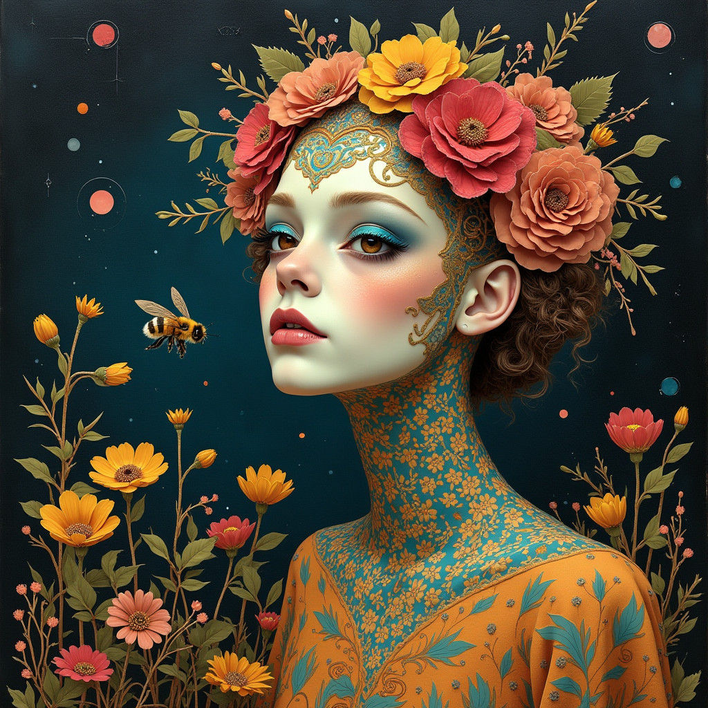 Alien Queen Portrait in Klimt Style