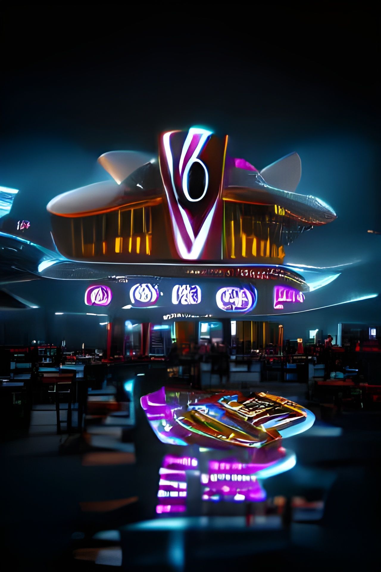 Futuristic Casino with Neon Lights and Tech