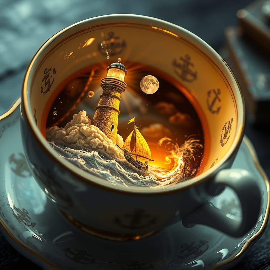 Lighthouse in Teacup: Fantasy Art