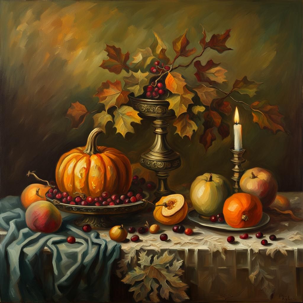 Festive Autumn Still Life in Dutch Golden Age Style