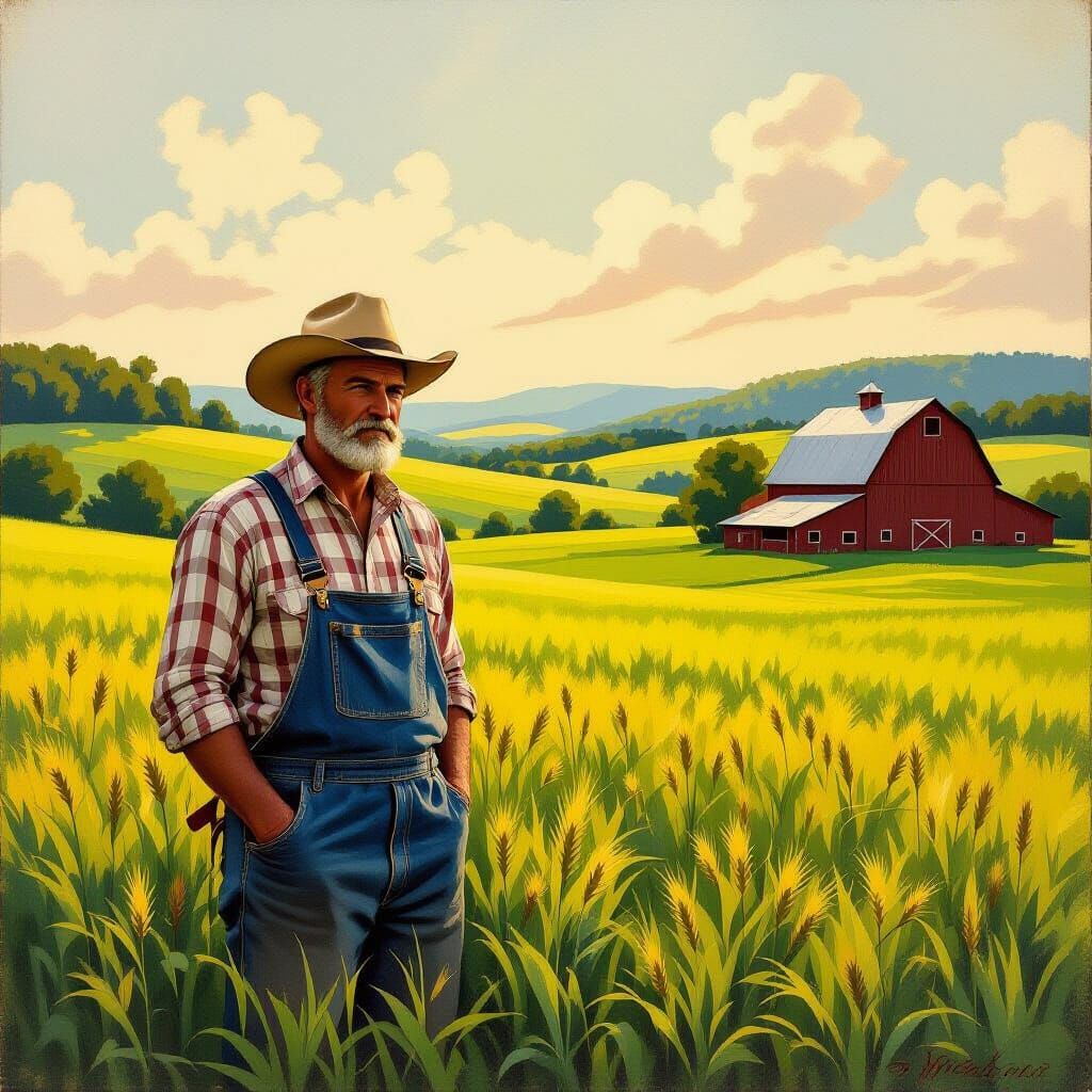 Rustic Farmer in Field, Wyeth Style