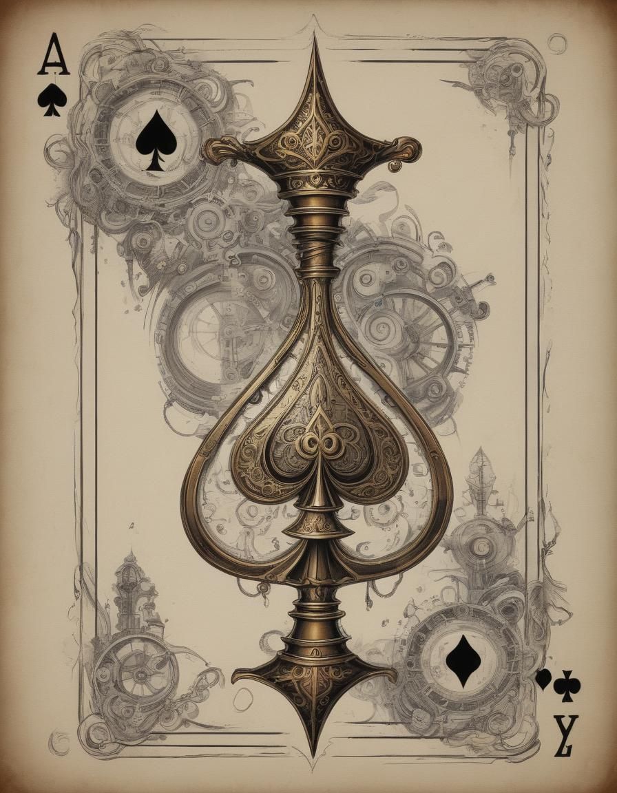 Steampunk Ace of Spades in Asian Sketch Art