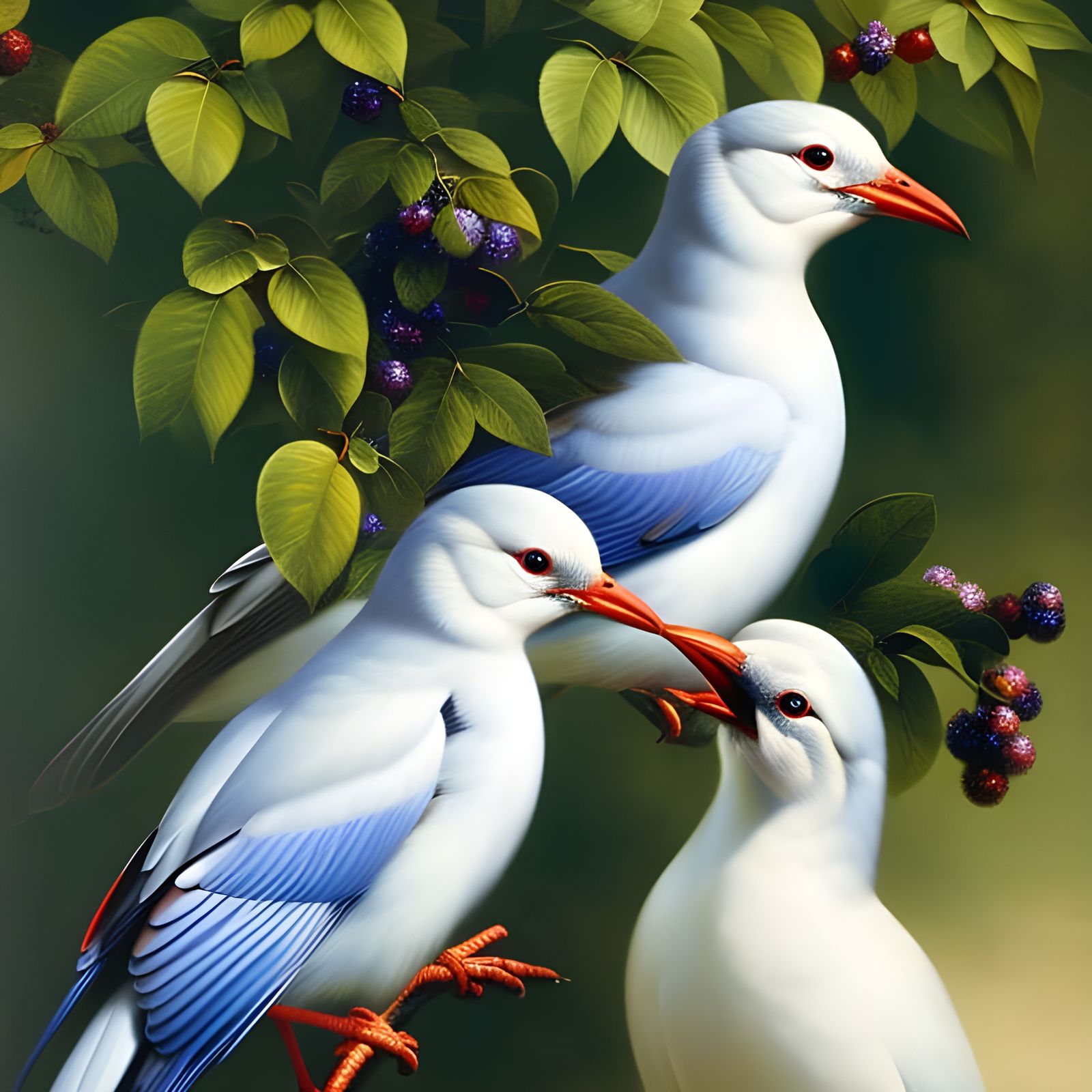 Birds Squabbling Over Berries: An Oil Painting Masterpiece