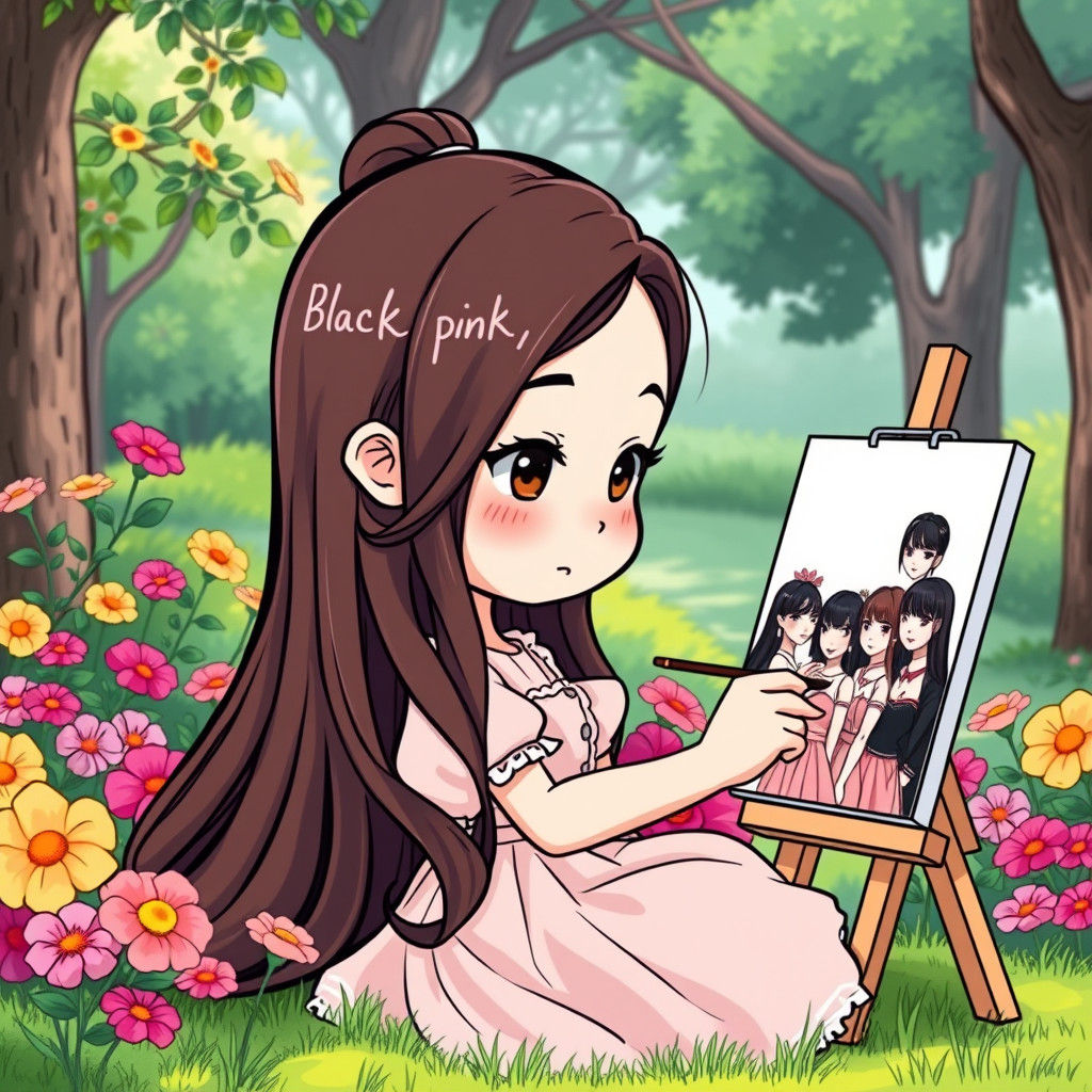 Chibi Korean Woman Painting in Manga Style