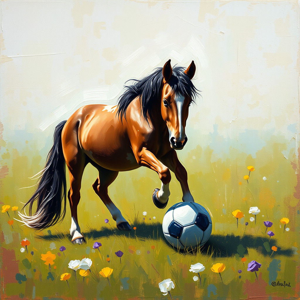 Miniature Horse at Play: Impressionist Oil Painting