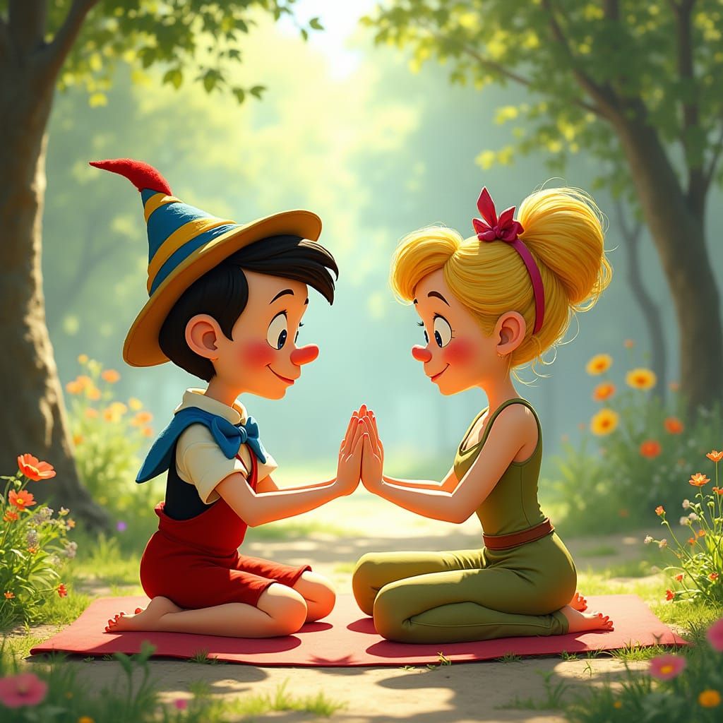 Whimsical Yoga Scene in a Lush Park Setting, Inspired by Wat...