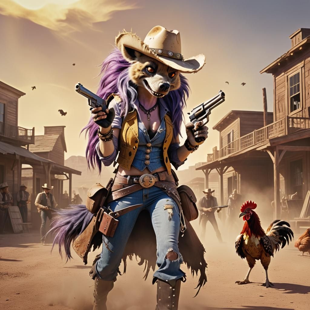 Furry Hyena Gunslinger in Spaghetti-Western Film Still