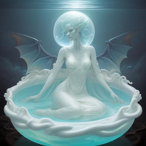 Glass Woman in Milk Bath with Dragons: Surreal Art