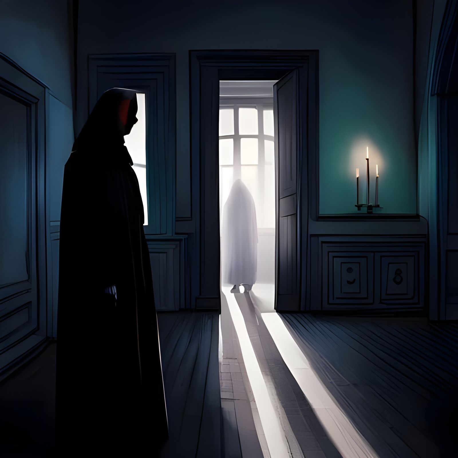 Veiled Woman in Gothic Haunted House Portrait