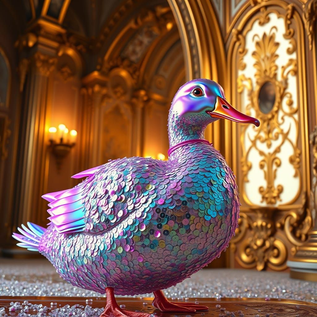 Iridescent Duck in Opulent Baroque Setting