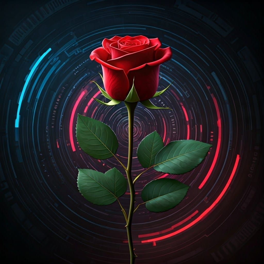 Futuristic Red Rose: Digital Art Elegance