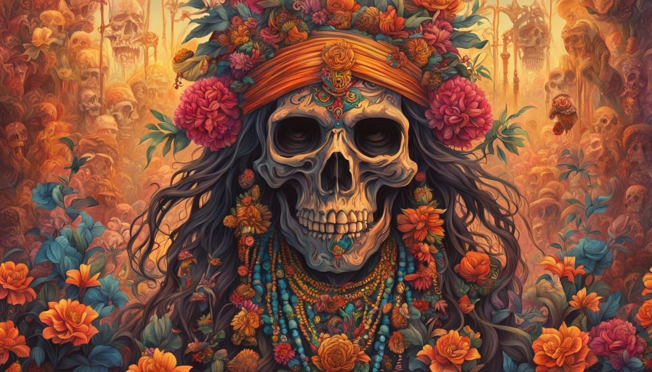 Aghori in Mystical Flower Garden: Indian Artwork