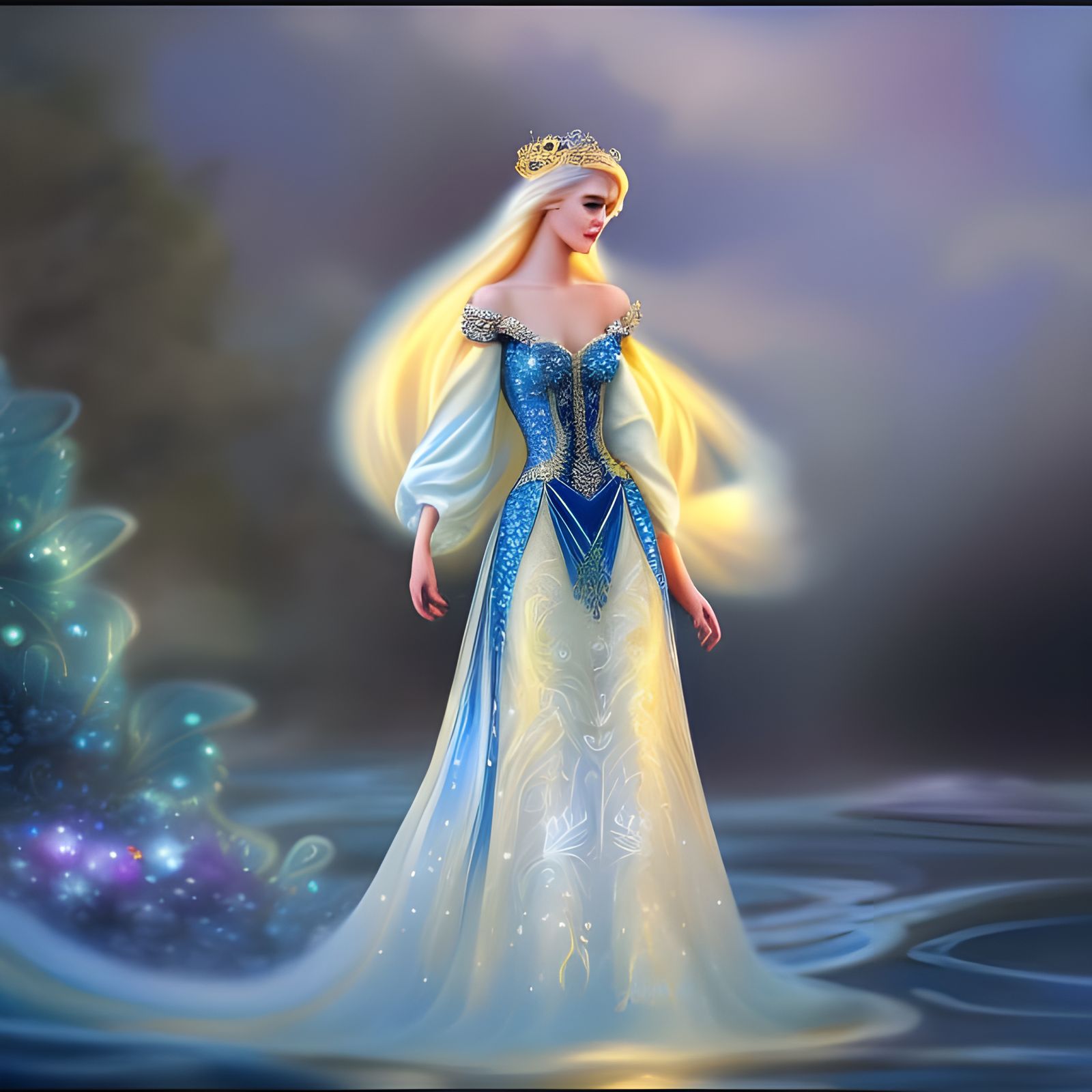 Blonde Princess with Water Magic, Digital Painting