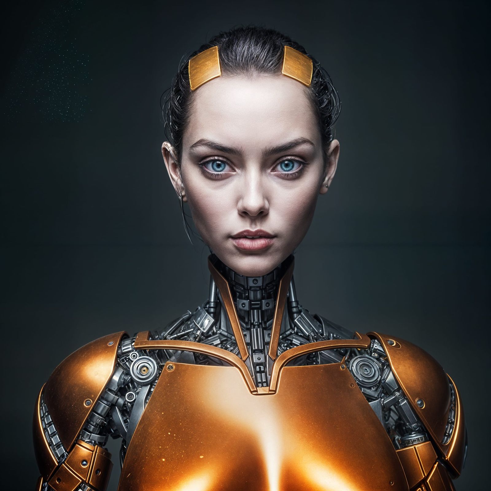 Stoic Robot Woman With Iridescent Mechanical Body