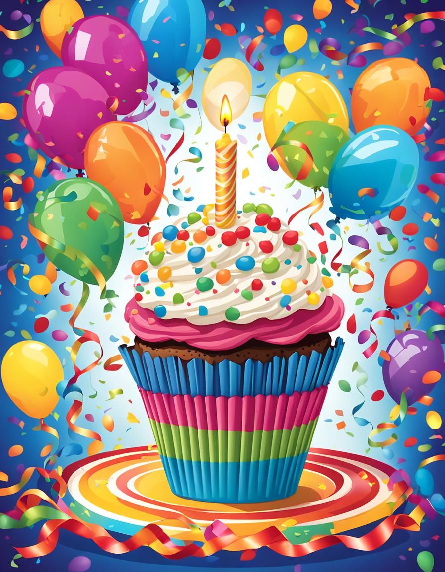 Joyful Birthday Party Invitation with Cupcake