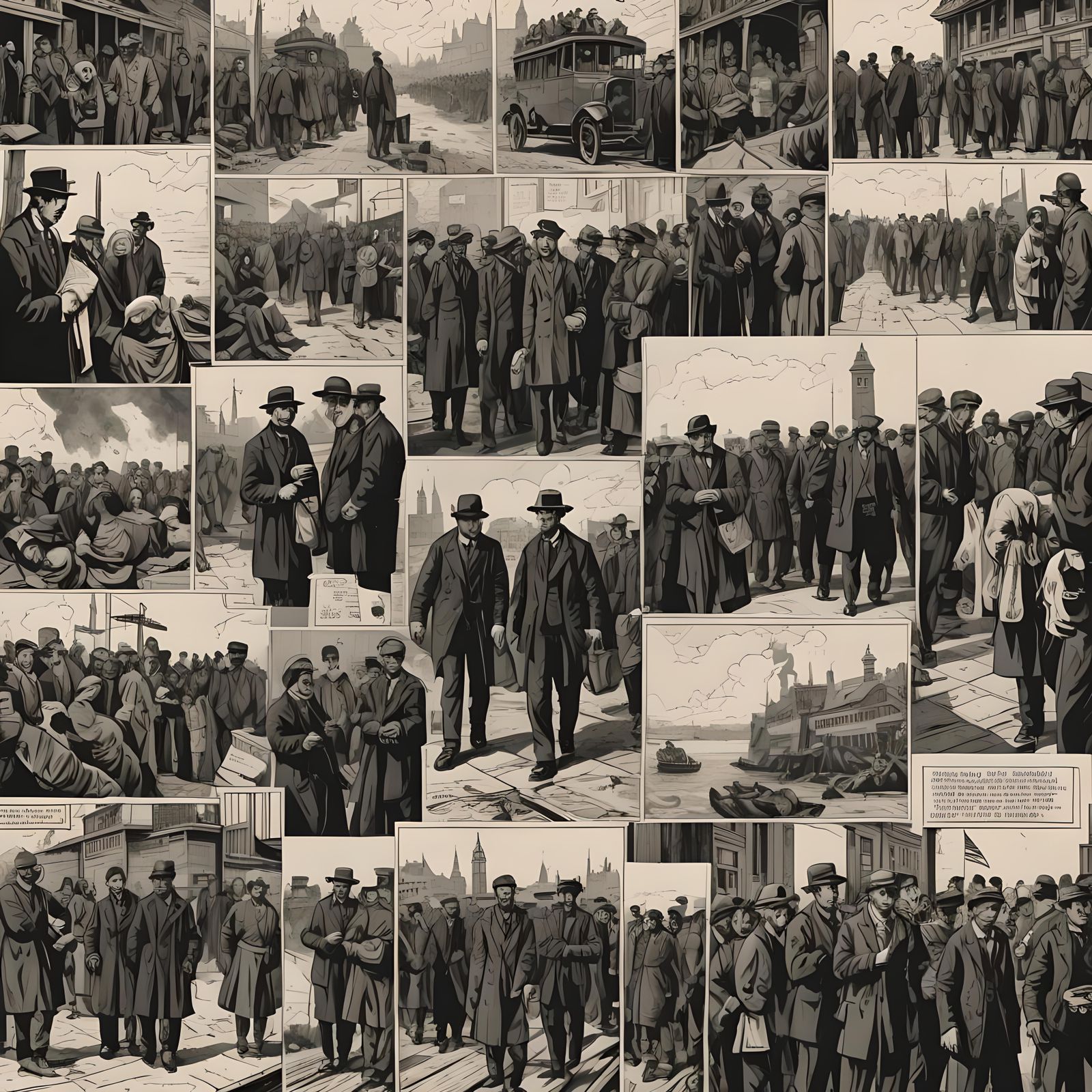 Migrants Arriving at Ellis Island: Black and White Comics