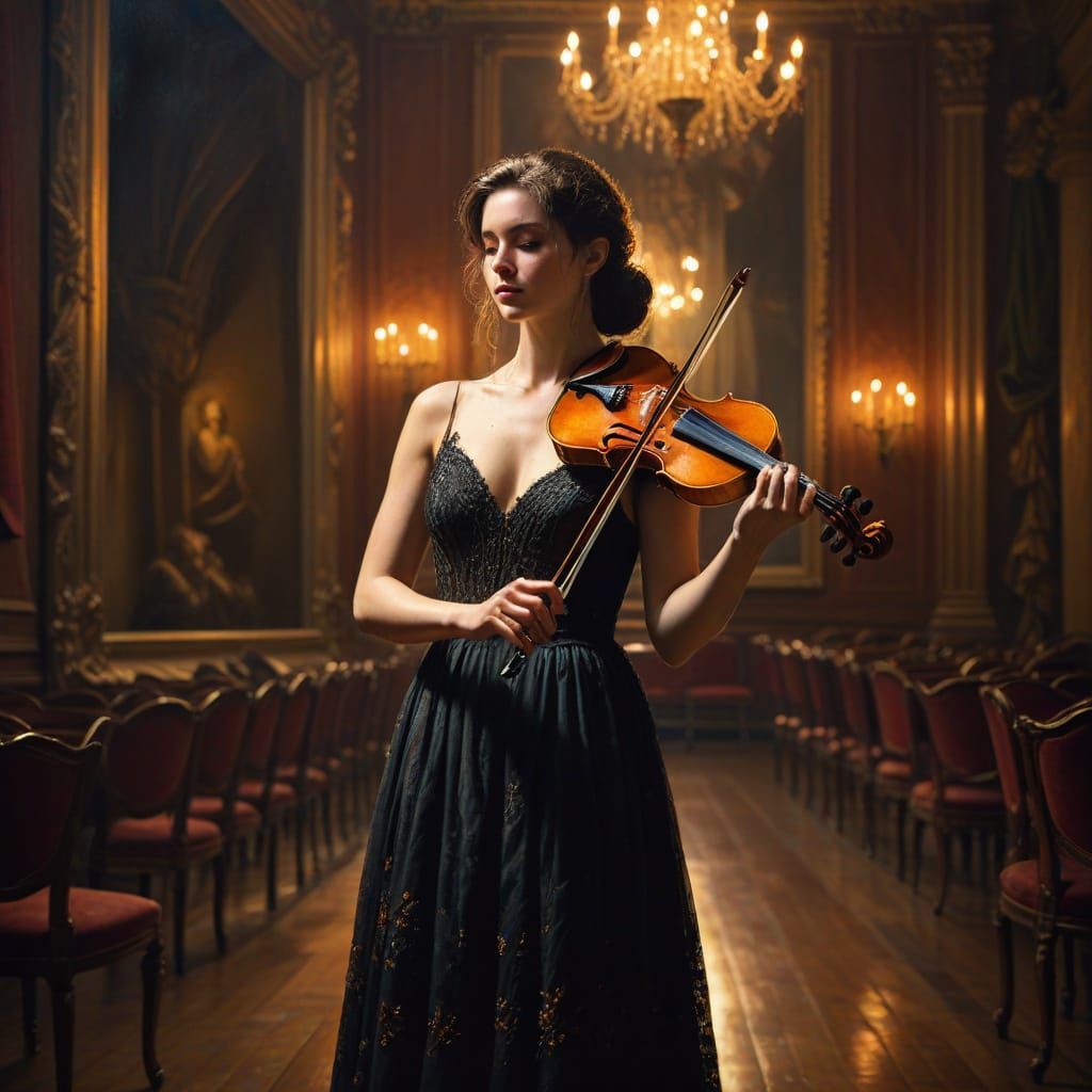 Baroque Violinist in Concert Hall