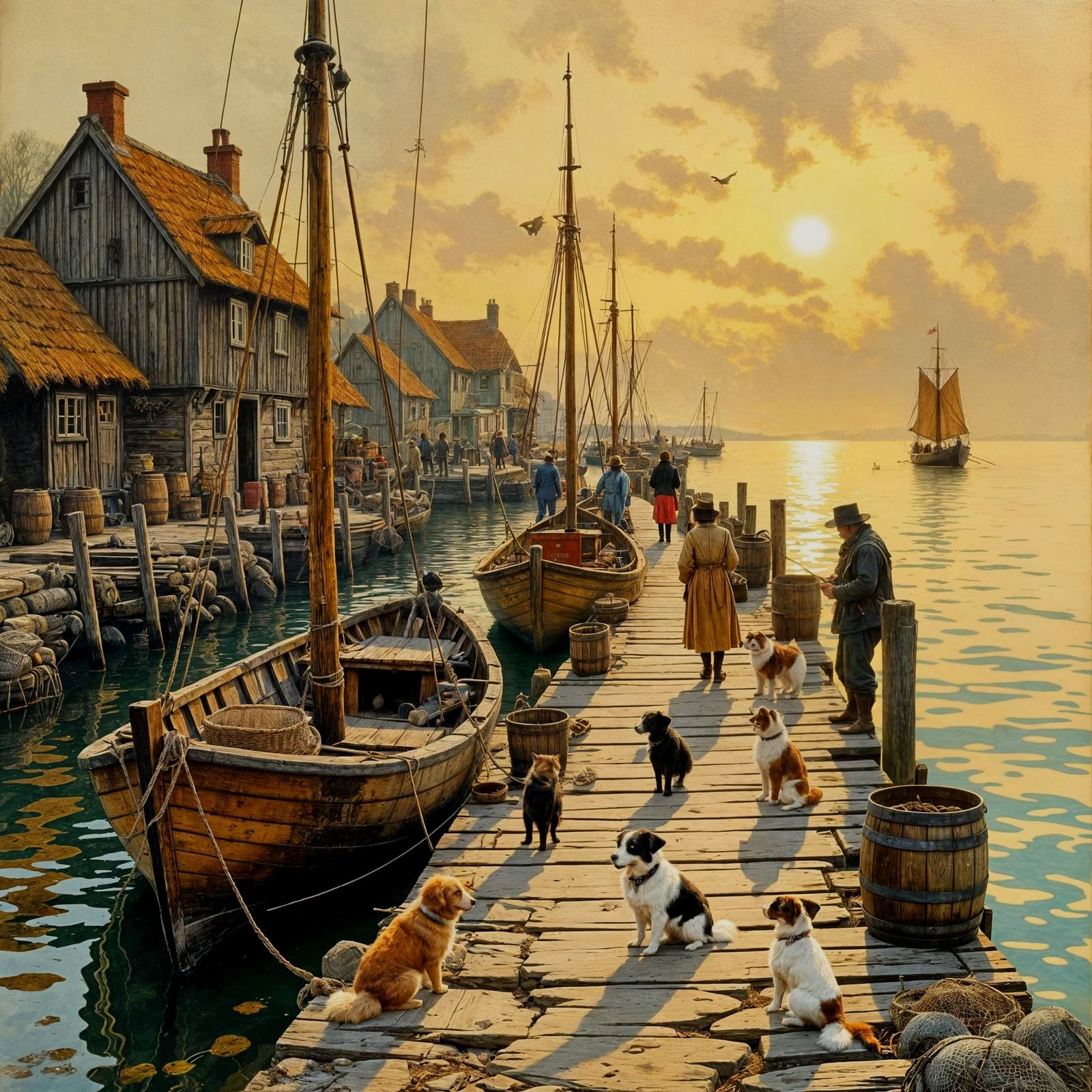 Whimsical Village Scene in Oil