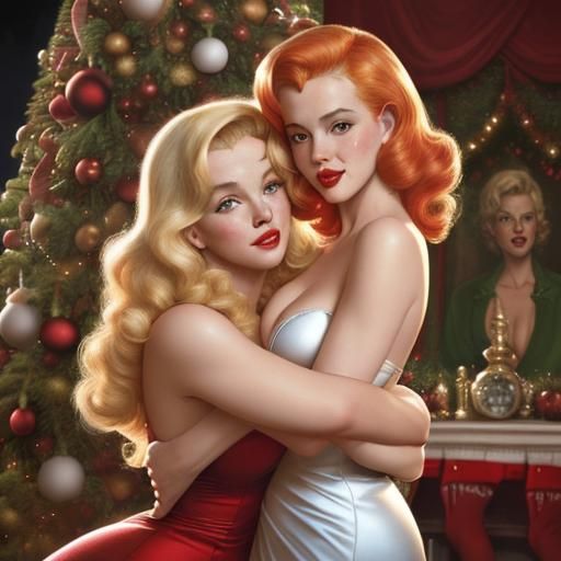 Glamorous Blond and Redhead Embrace: Comic Book Art