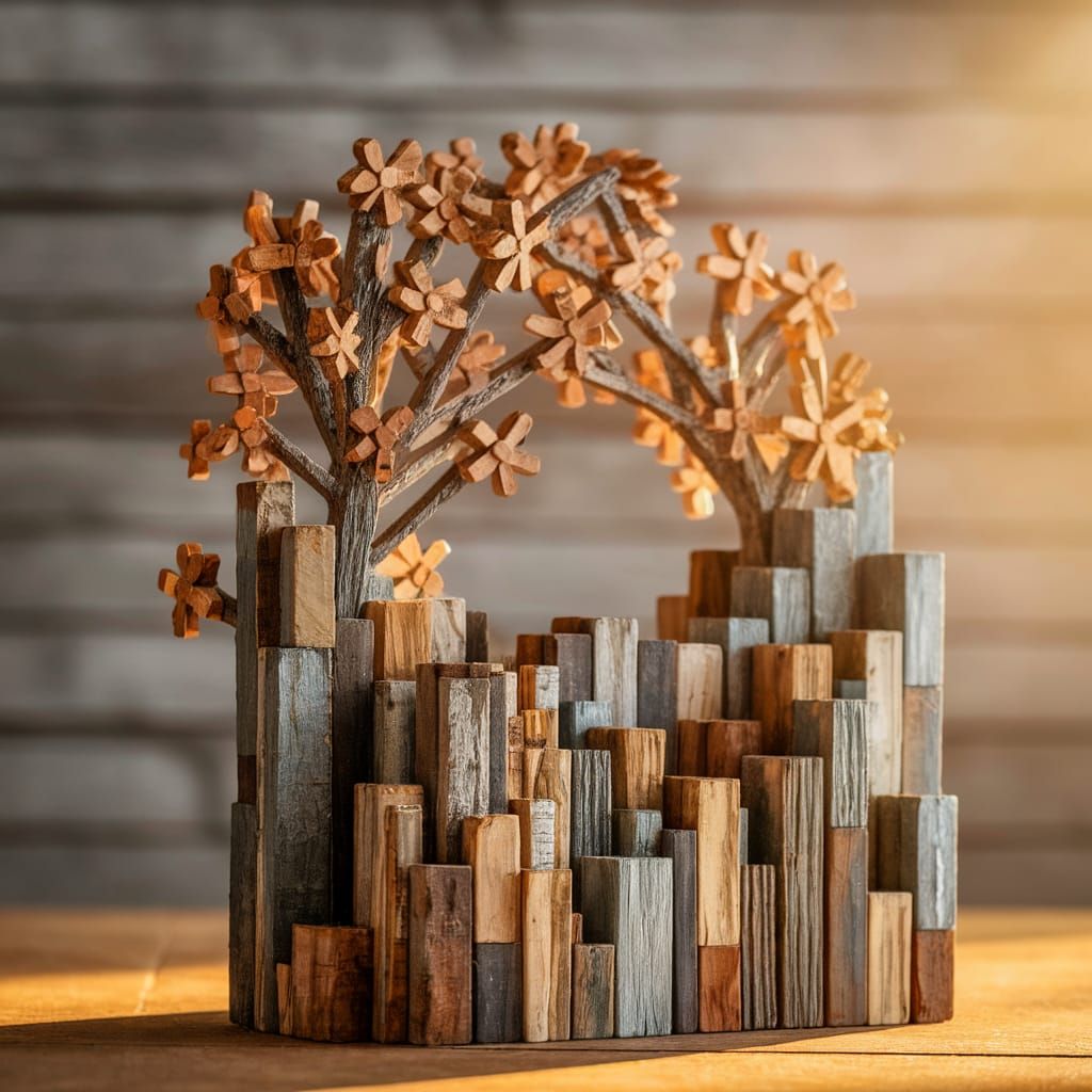 Intricate Wooden Handicraft Sculpture in Golden Light