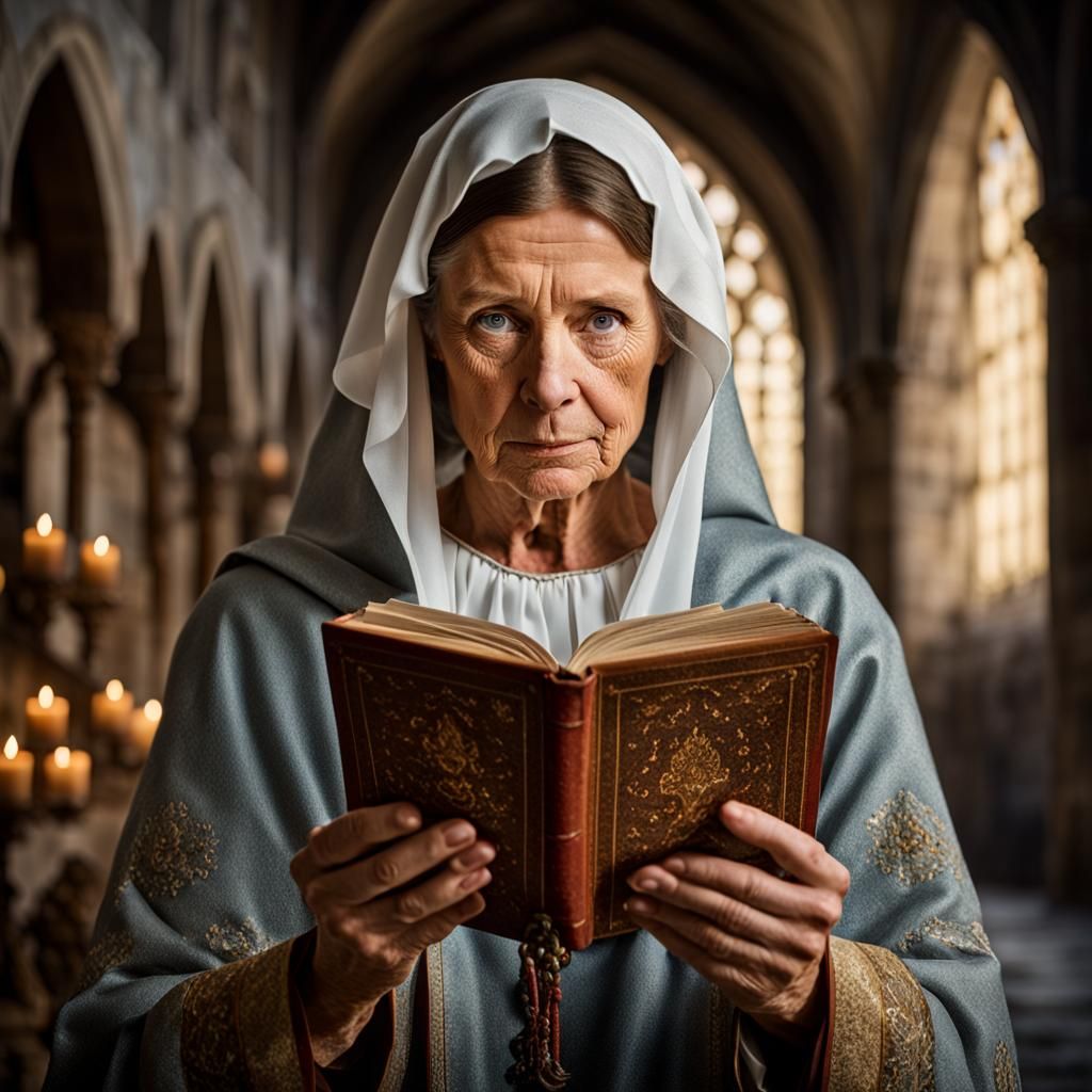 Medieval Woman Reads Spell Book: Professional Portrait