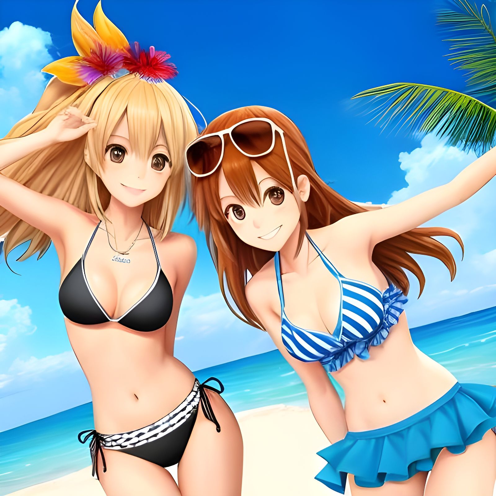 Bikini Girls Relaxing on a Tropical Beach