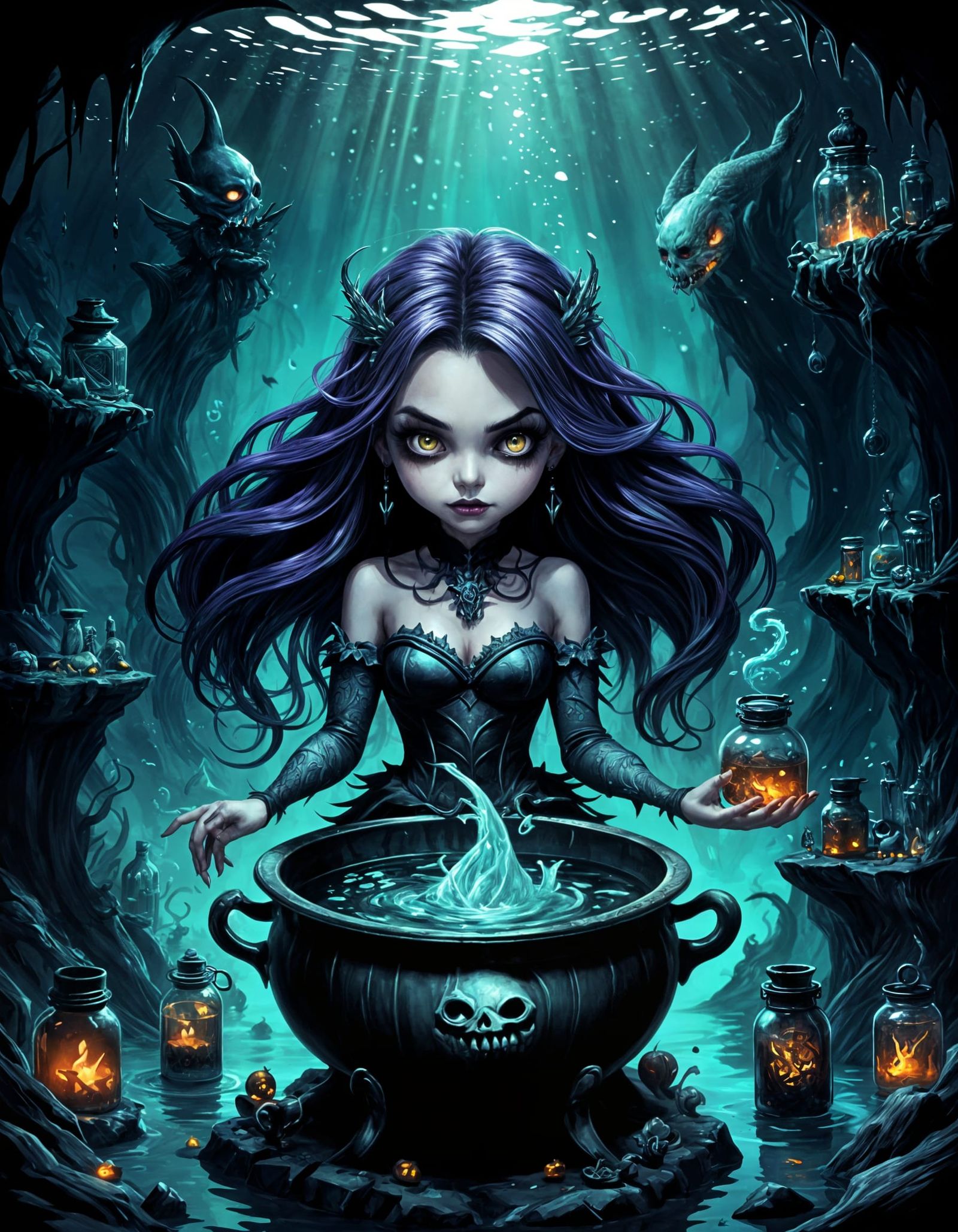 Chibi Sea Witch Ariel Brewing Poison Underwater