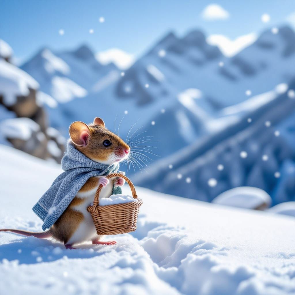 Mouse's Winter Journey Through Snowy Mountains