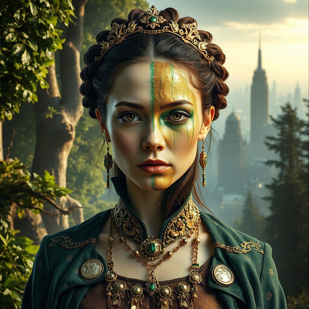 Cybernetic Medieval Woman in Digital Hyperrealism