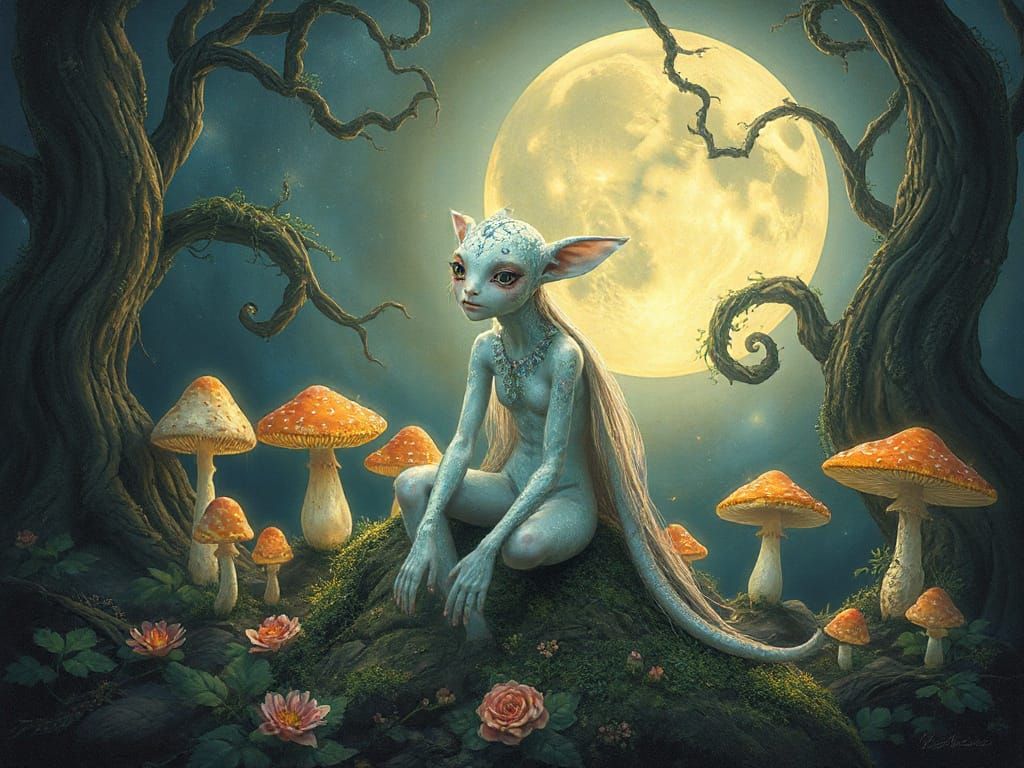 Mystical Being in Moonlit Forest