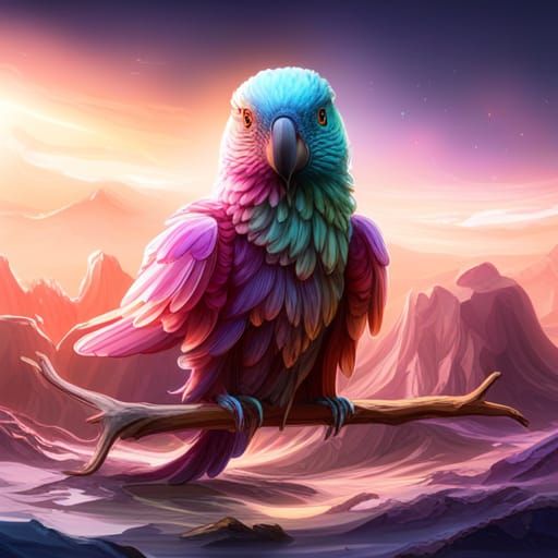 Fantastical Galaxy Parrot in Detailed Matte Painting