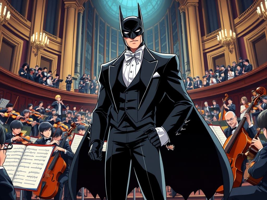 Anime Batman Conducts Symphony Orchestra