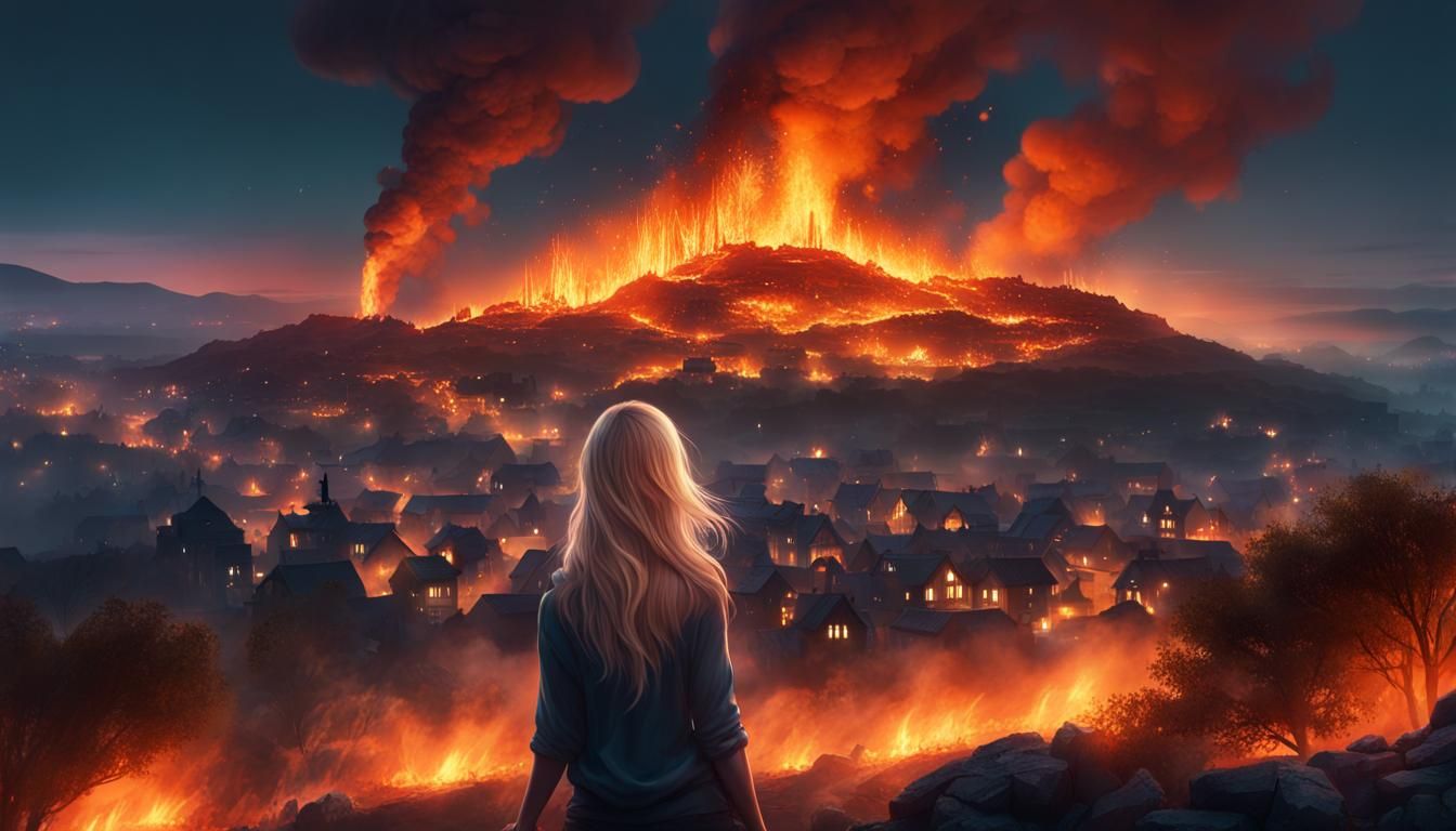 Blonde Girl Watches Burning Village: Artgerm Style