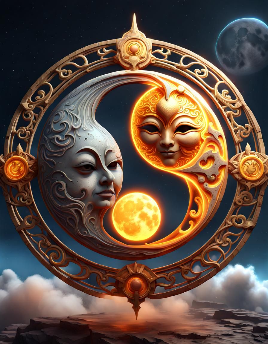 Ying Yang Sun and Moon in Space
