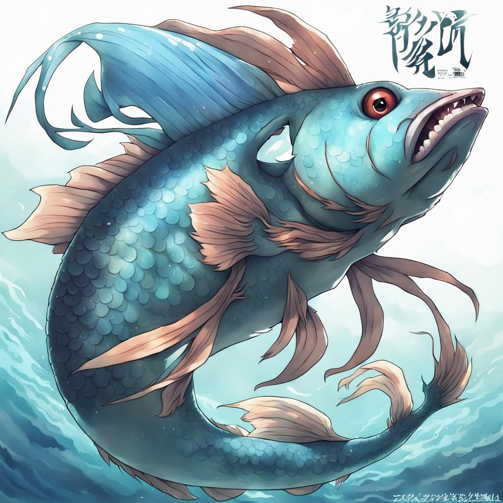 Mythical Fish Creature in Anime Style