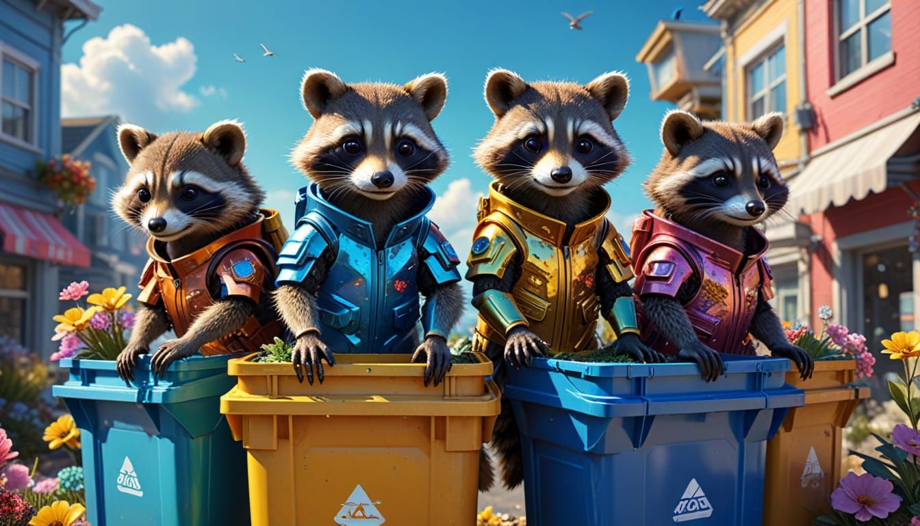 Raccoons in Mech-Suits: Fantasy 3D Digital Art