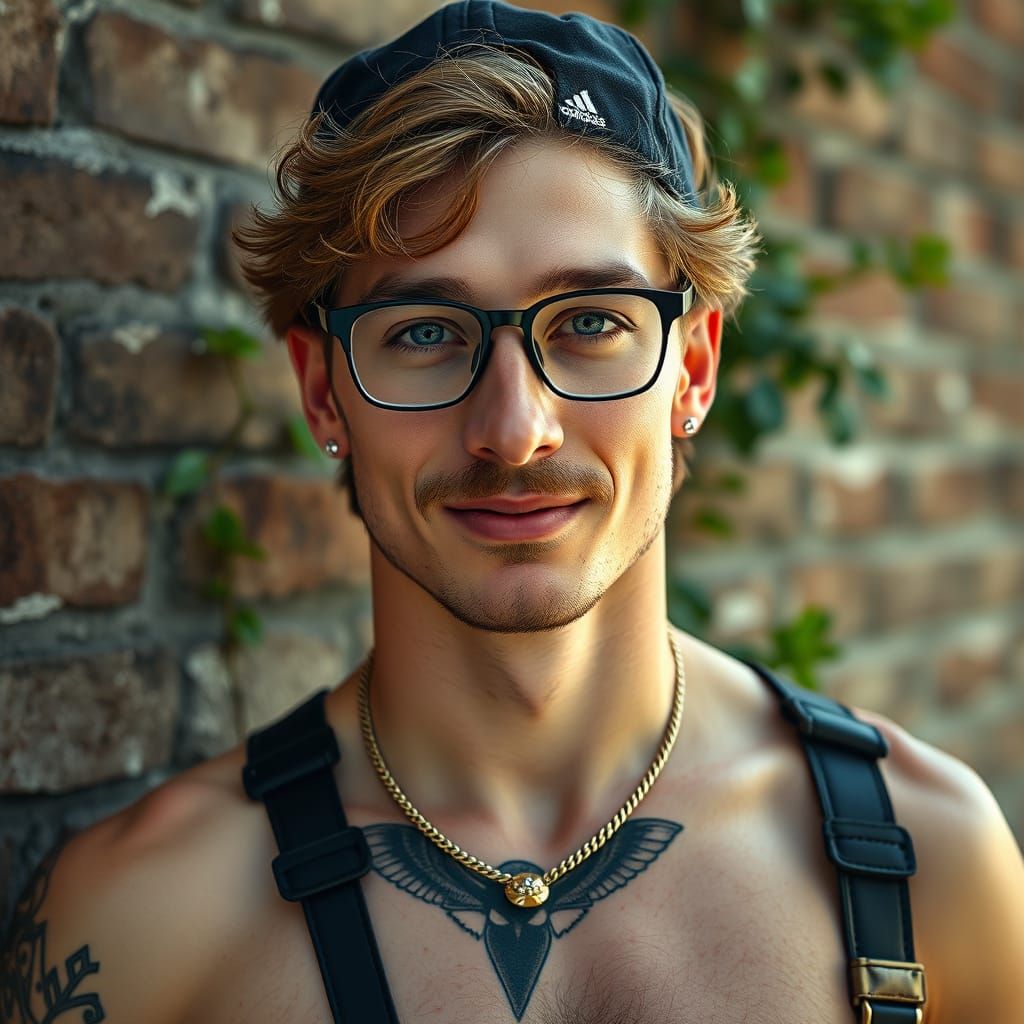 European Man Portrait with Tattoo in Photorealistic Style