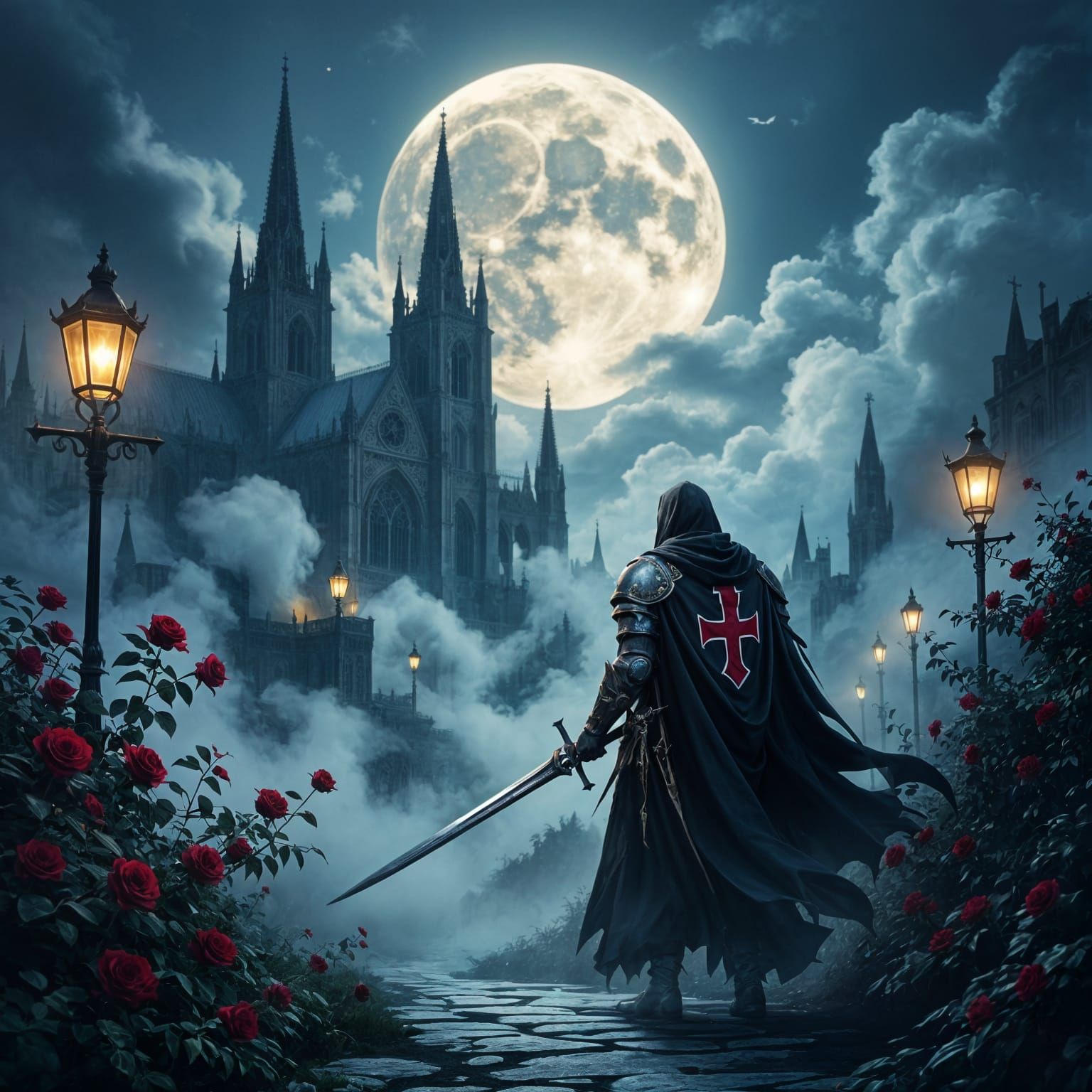 A golden Moonlight 
Roses and thorns 
Gothic cathedral 
Knig...