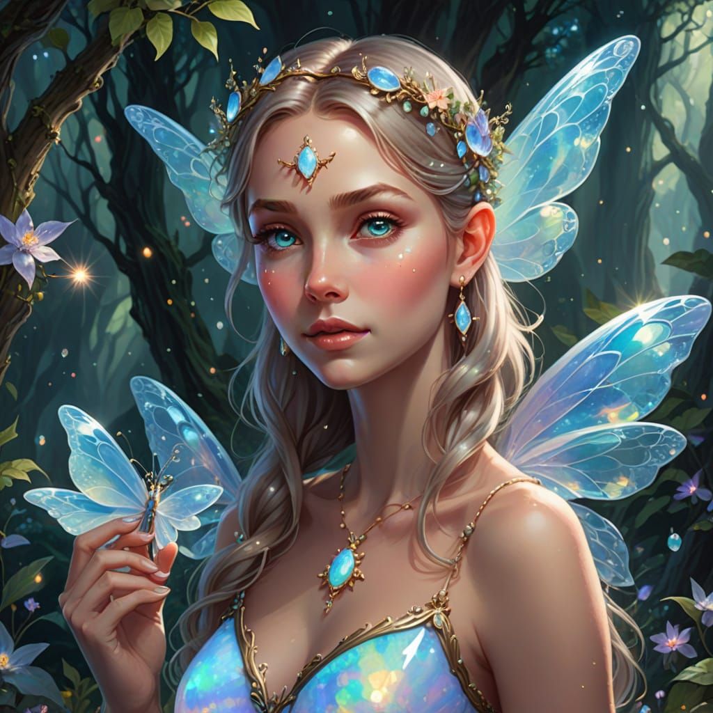 Opal Gemstone Fairy in Ethereal Style