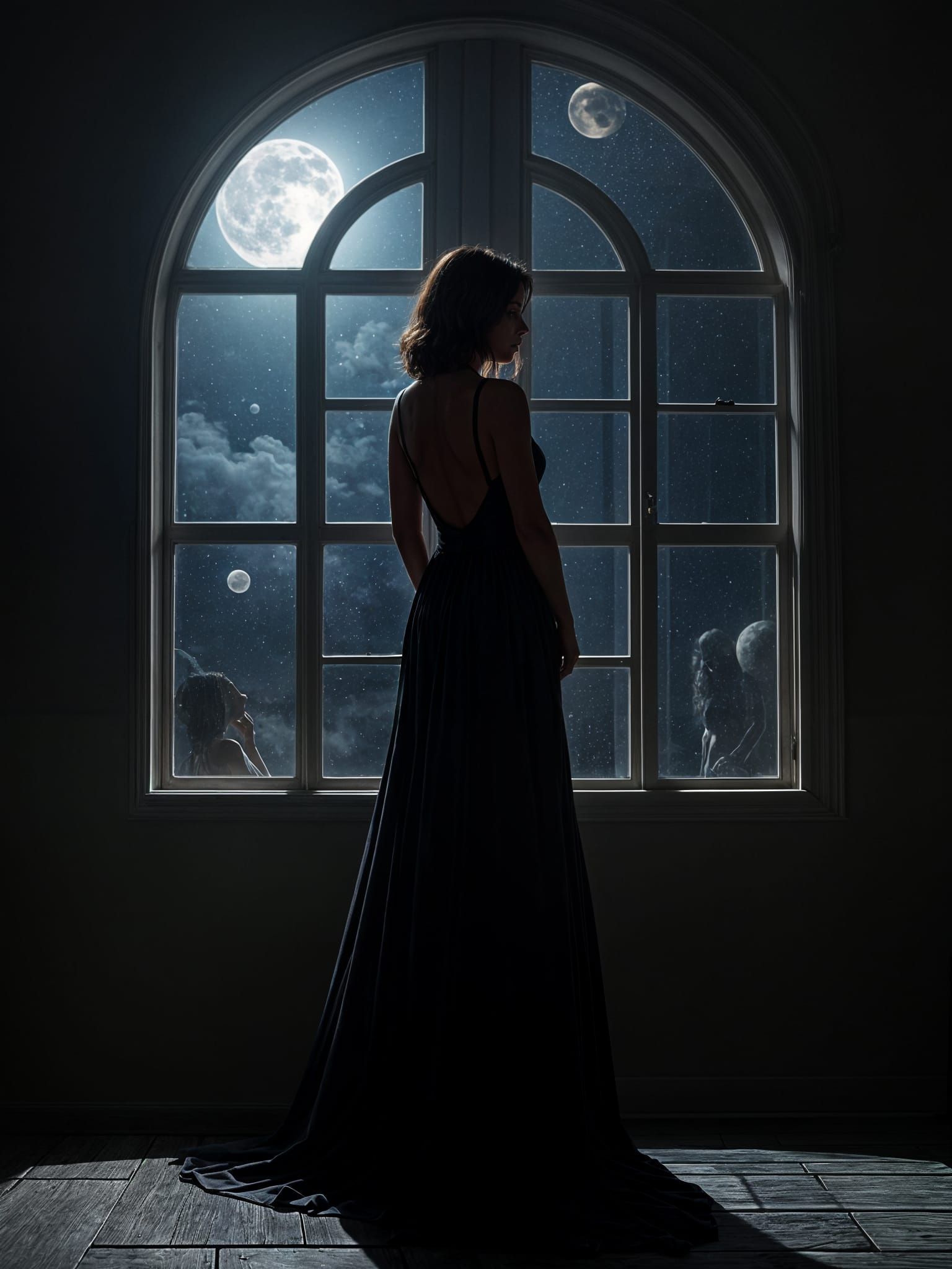 Woman's Silhouette Lit by Moonlight in Digital Art