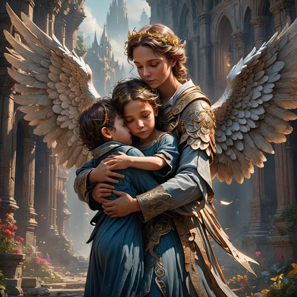 Angelic Embrace: A Detailed Fantasy Painting
