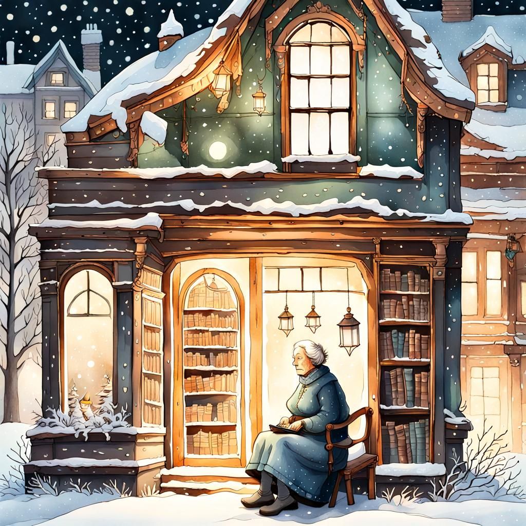 Festive Winter Scene in Gouache Watercolor Style