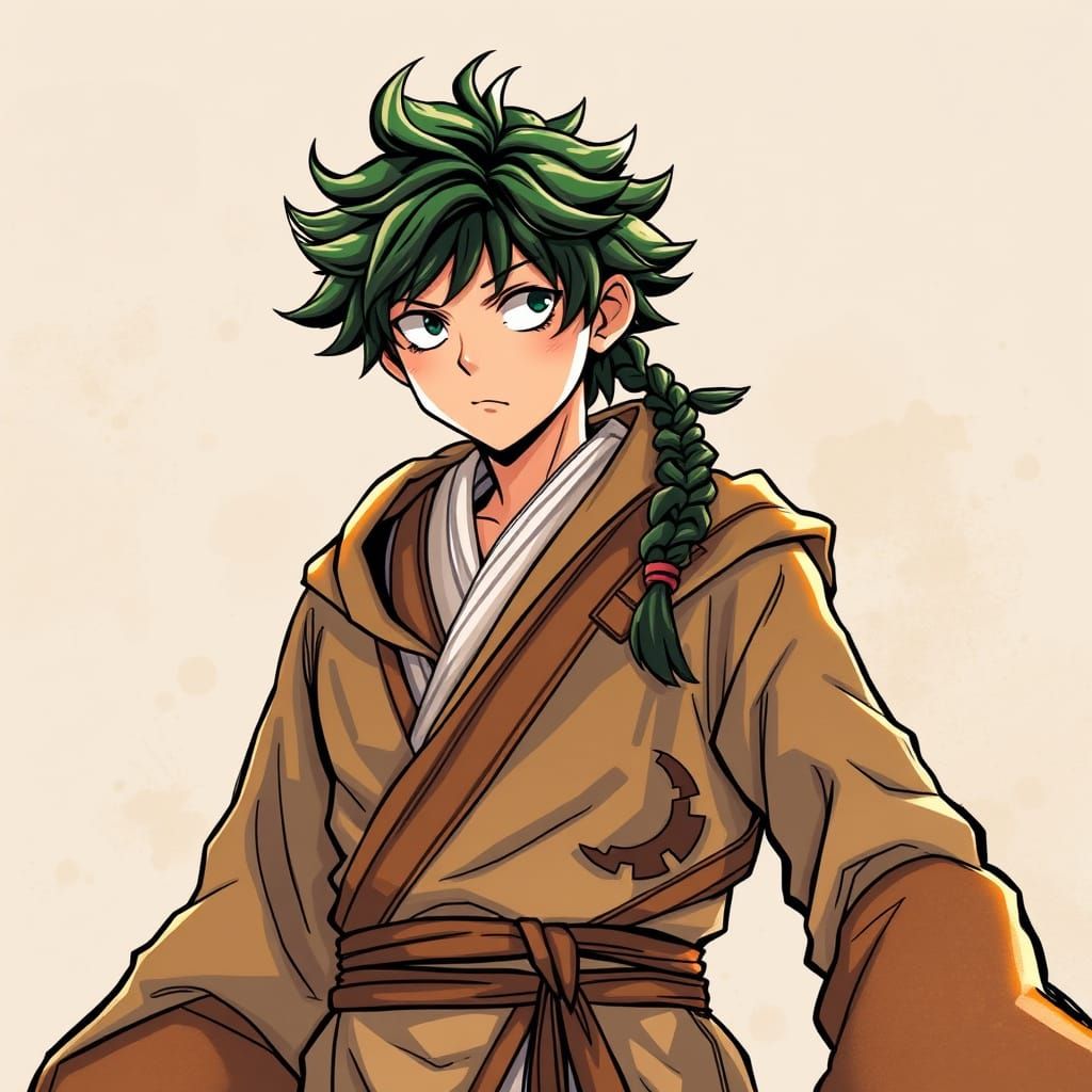 Elegant Hero in Earth-Toned Jedi Robes