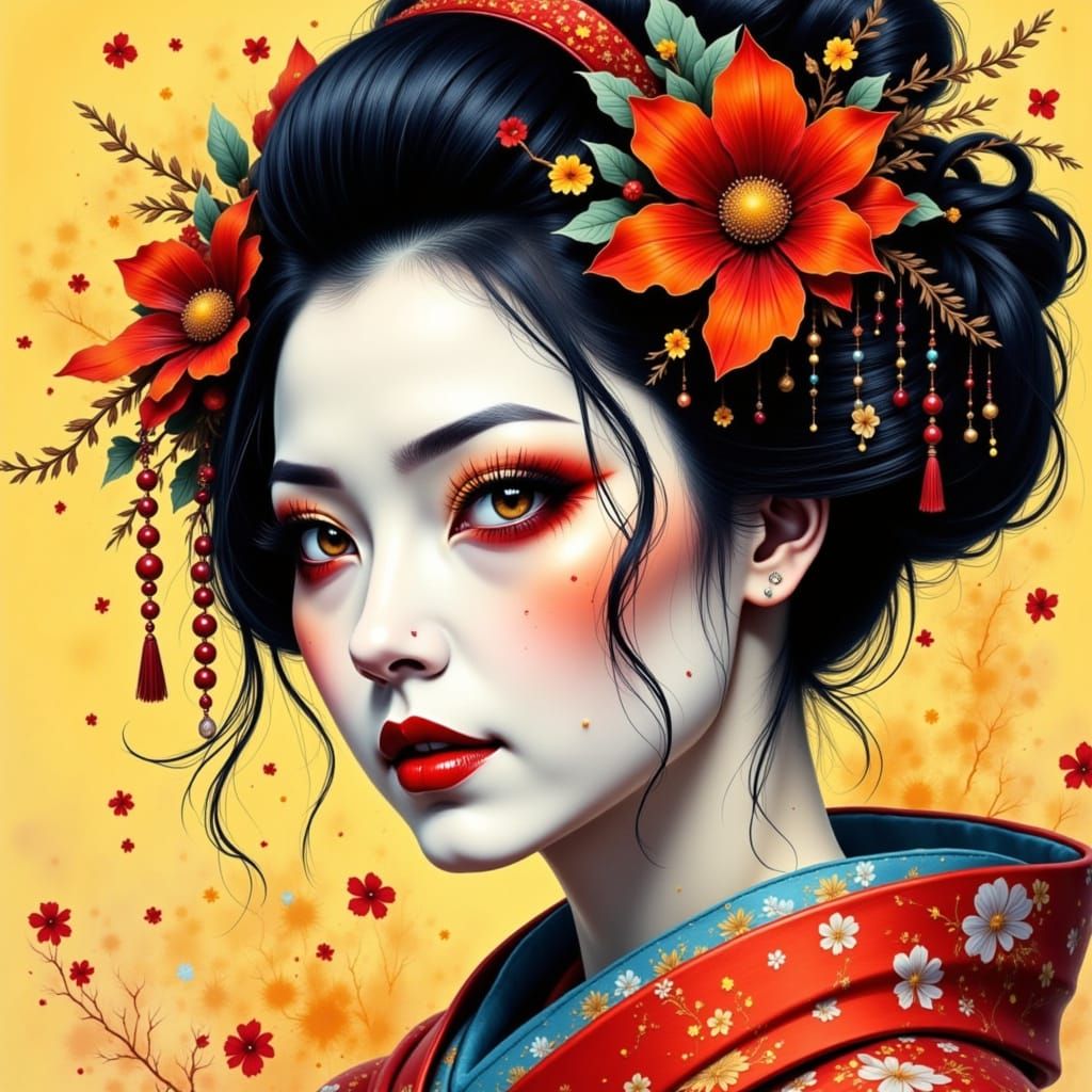 Cyberpunk Geisha in a Neon Bio-Luminescent Garden