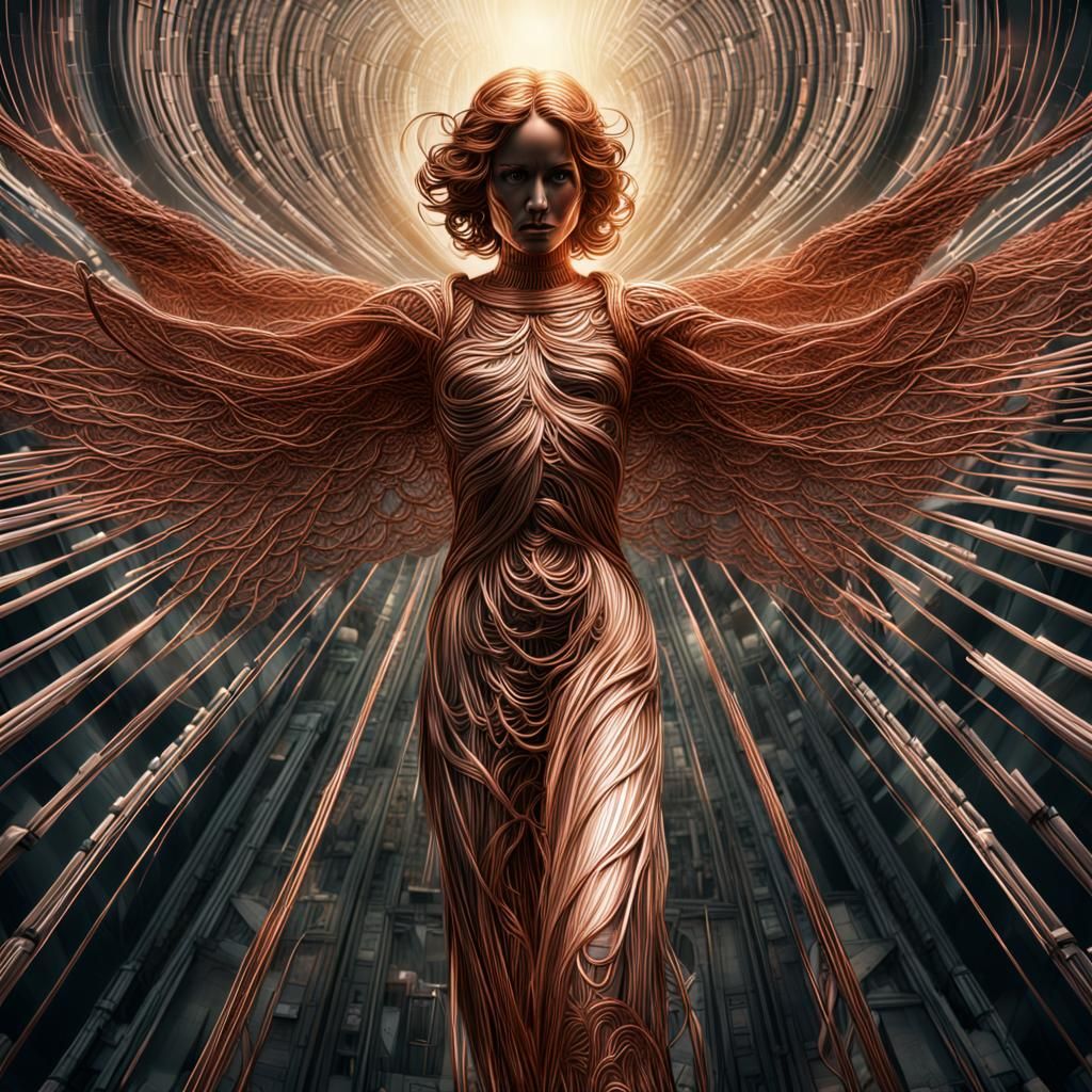 Copper Wire Angel: Intricate Digital Matte Painting