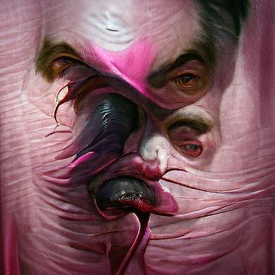 Surreal Horror: Distorted Figures in Pink and Magenta