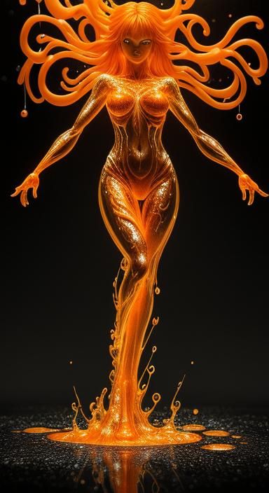 Liquid Orange Superheroine: Hyperdetailed CGI Art